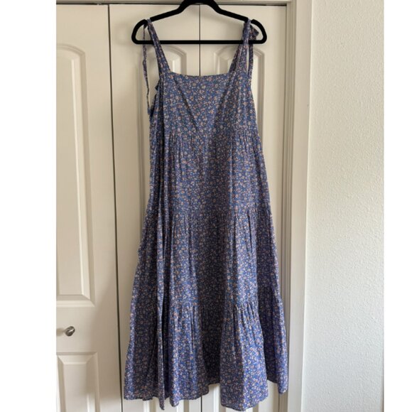 Madewell Tie-Strap Tiered Midi Dress in Summer Vines print- Sz L - Picture 5 of 7